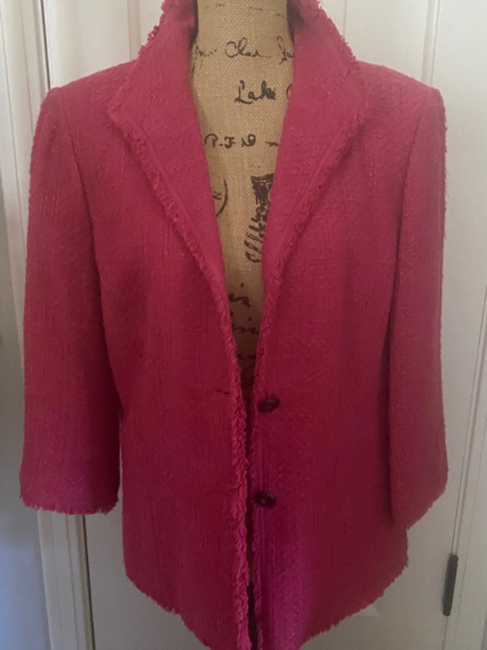 Sigrid Olsen Pink Blazer. Jacket with Fringed Lapel, Sleeves, and Hem. S 10-12 - Picture 4 of 11
